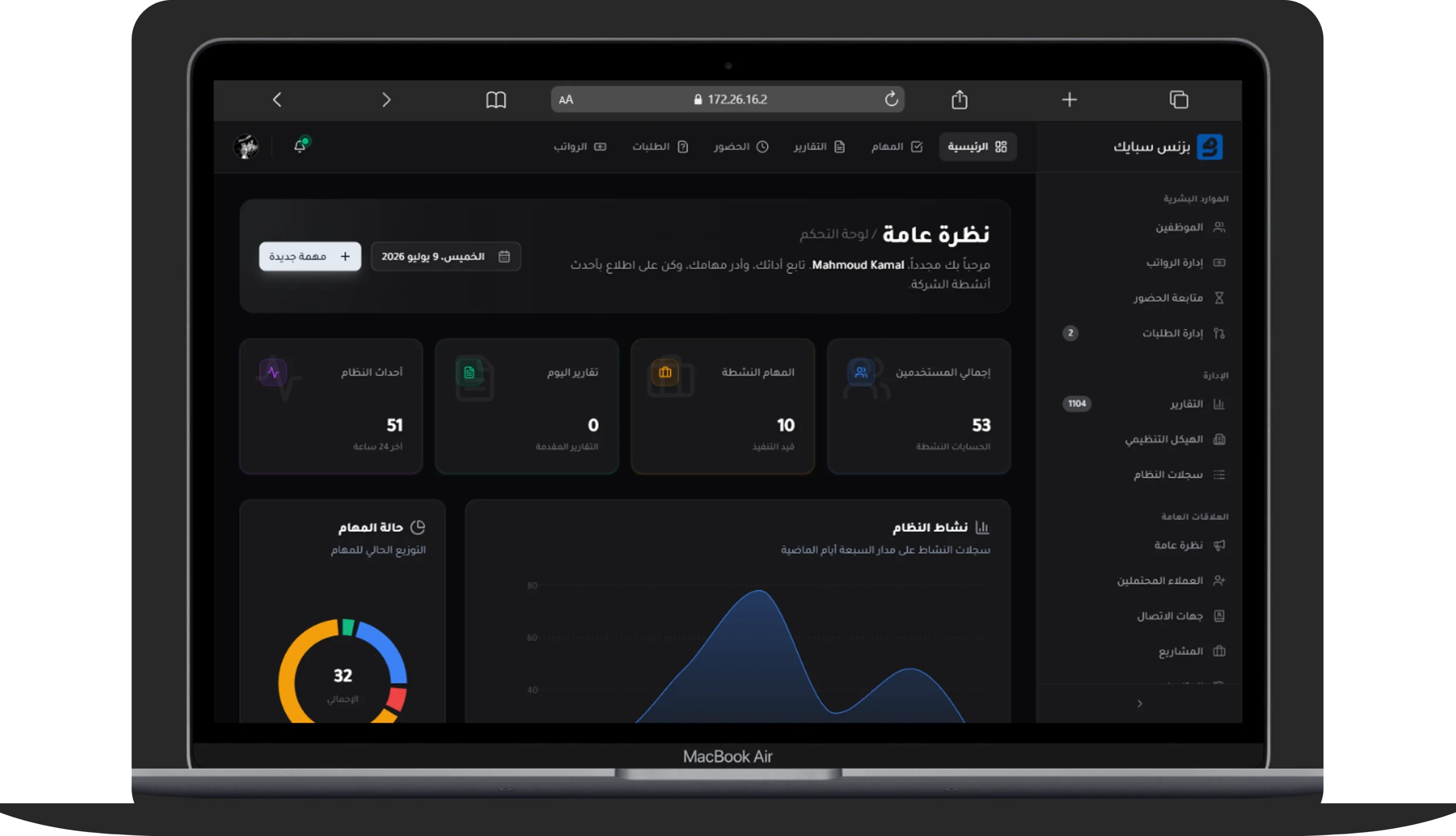 Custom ERP System Dashboard